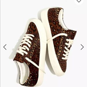 Madewell Sidewalk Low-Top Sneakers in Painted Leopard Colorblock Calf Hair sz 6